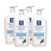 Kiss My Face front pump bottle displaying clear, fragrance-free shave cream benefit of mess-free application