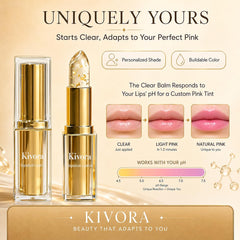 Kivora texture close-up showing glossy balm for visible hydration benefit