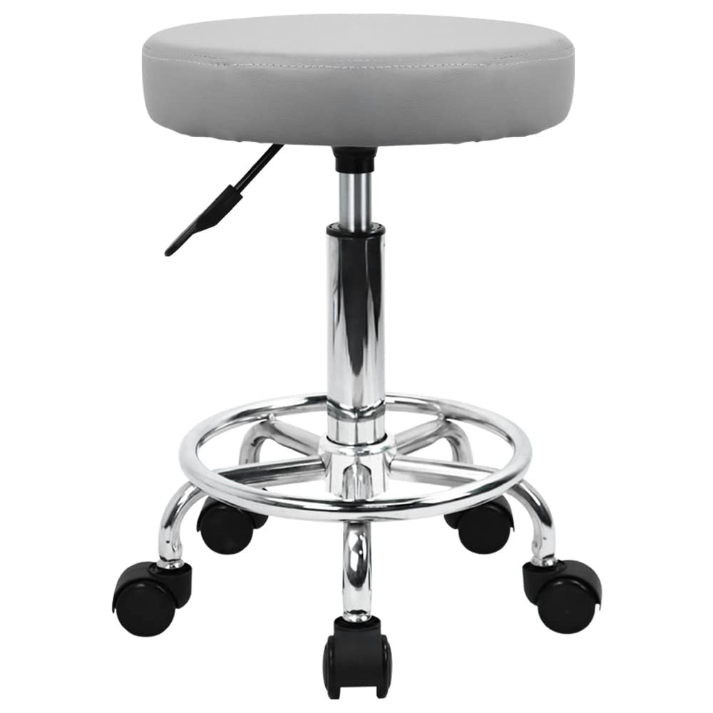 KKTONER front view of grey rolling stool showing compact design and mobility