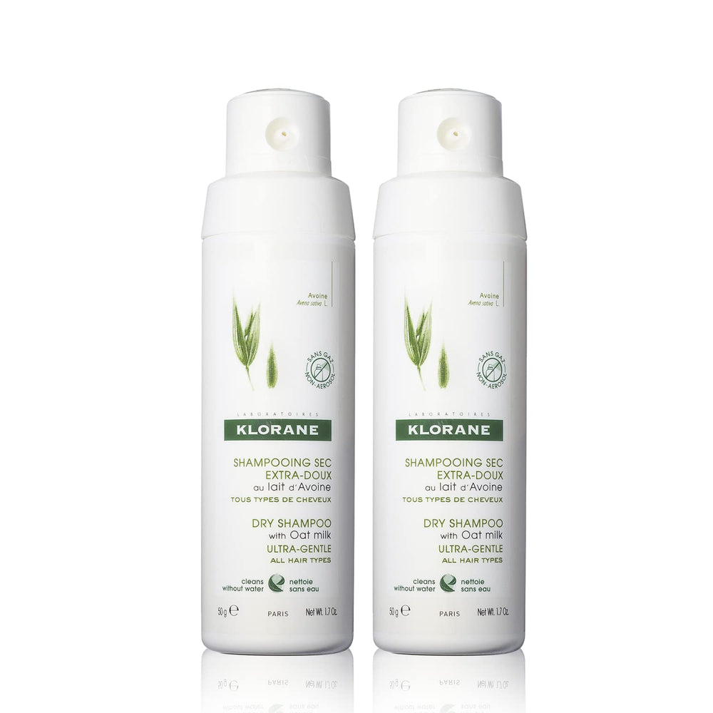 Klorane front packaging showing two 1.7 oz non-aerosol bottles, convenient