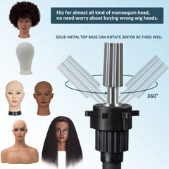 Klvied tripod holding a mannequin head during braiding practice