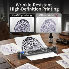 KNAON thermal paper close-up showing crisp inkless stencil benefit