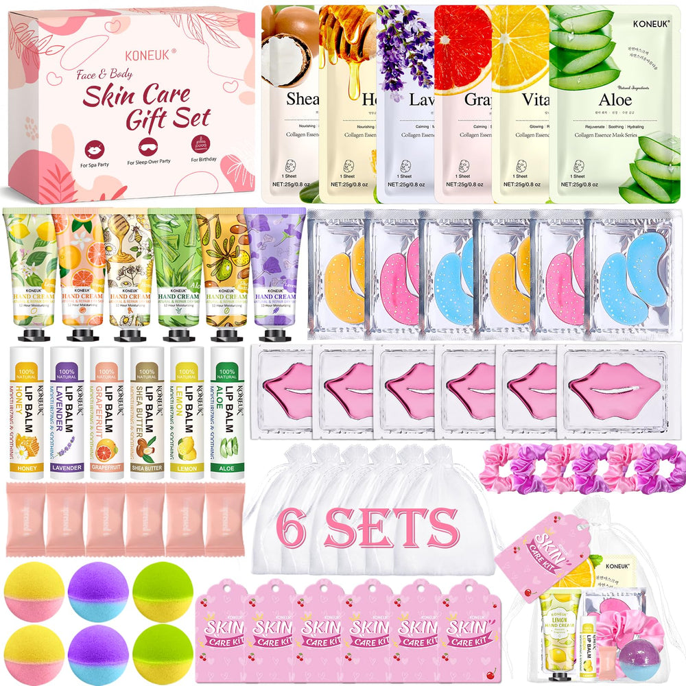 KONEUK front packaging showing full 60-piece spa party set and immediate gifting benefit