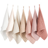 Konssy front view of seven cloths showing neat stack and soft look, easy storage benefit
