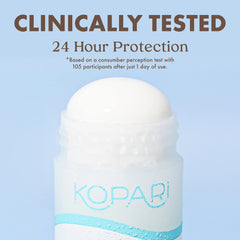 Kopari clear stick texture close-up demonstrating smooth, residue-free application