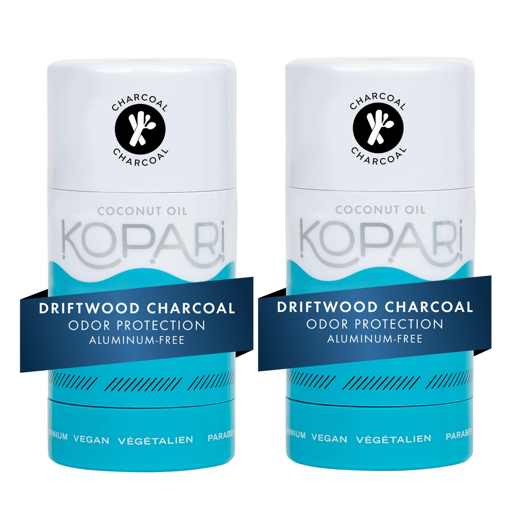 Kopari front packaging showing Driftwood Charcoal stick and branding for easy recognition