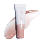 Kopari front packaging showing nude tinted lip gloss and benefits