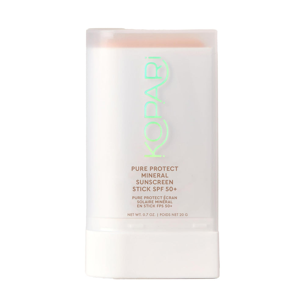 Kopari front view of SPF 50+ stick showing compact design and clear finish benefit