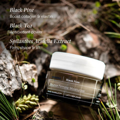 KORRES black pine jar top open displaying cream interior for easy scoop and application