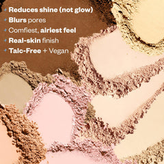 Kosas powder being applied with a brush for even, natural setting