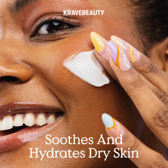 KraveBeauty ingredient label detail showing oat extract and simple formula benefits