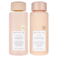 Kristin Ess front packaging shows bottles and benefits for clean, soft hair
