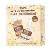 KUNDAL front packaging showing amber vanilla scent and two 16.9 oz bottles, promotes salon freshness
