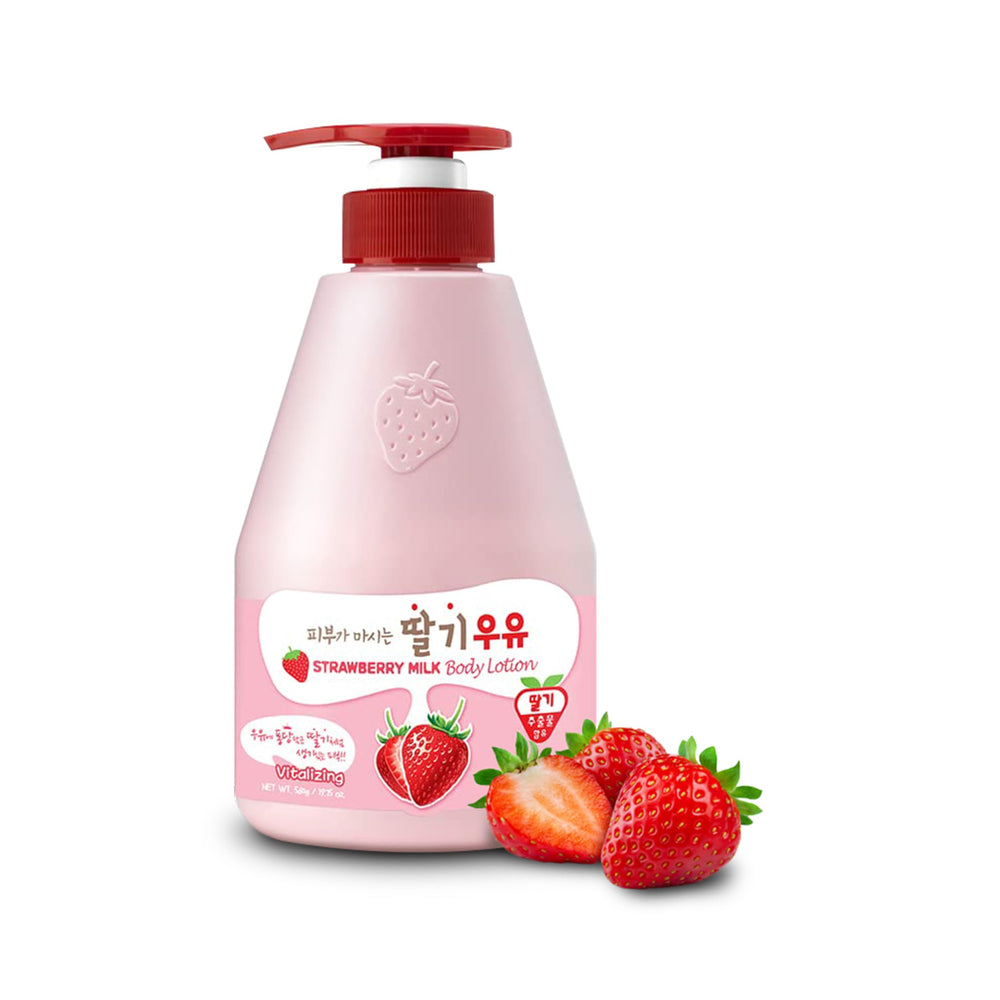 Kwailnara bottle front view showing strawberry-milk branding and moisturizing benefit