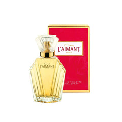 L'Aimant by Coty front bottle view showing classic design and easy carry benefit