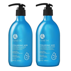L LUSETA front packaging showing paired shampoo and conditioner, hydration benefit