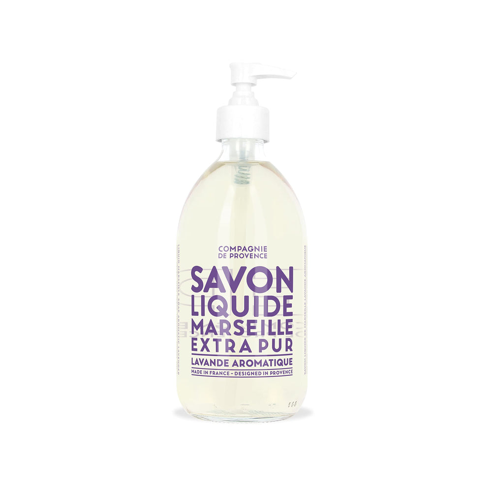 La Compagnie de Provence front bottle showing elegant glass and lavender scent benefit