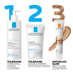 La Roche-Posay texture swatch showing lightweight sunscreen glow benefit