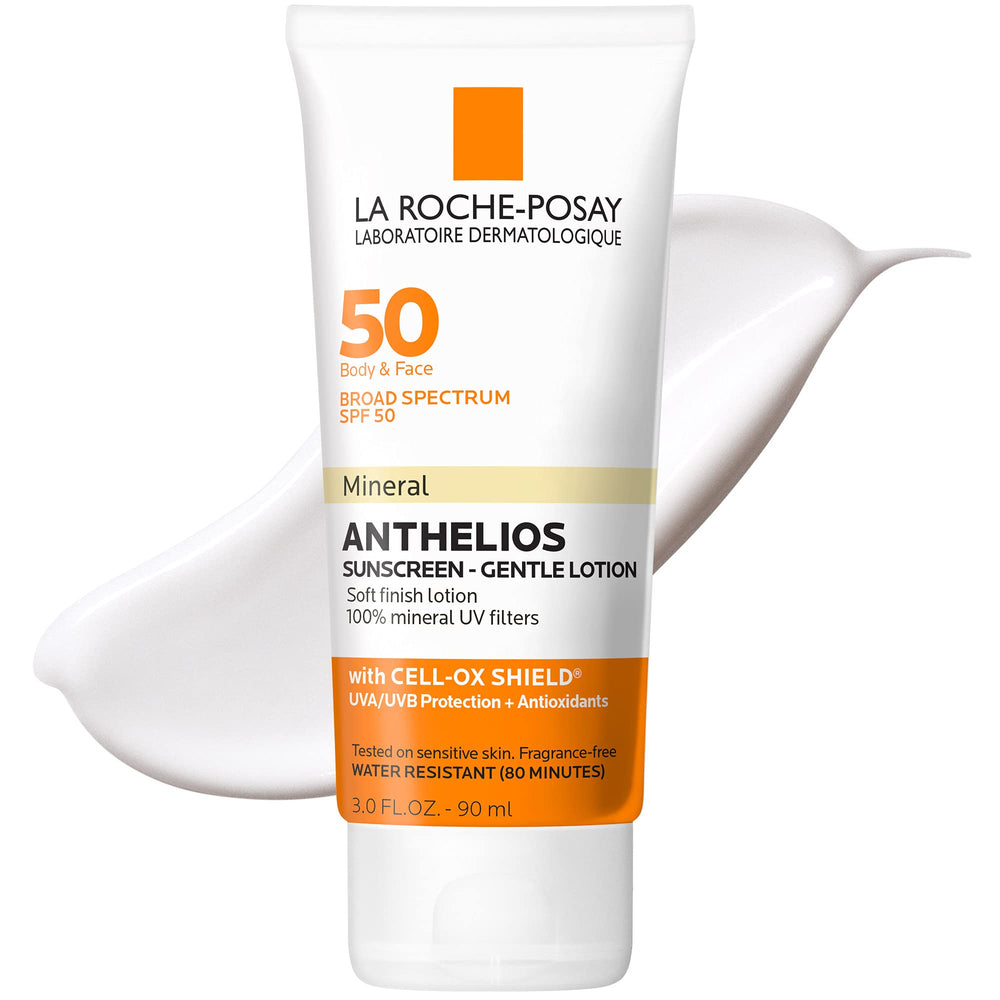 La Roche-Posay front packaging showing travel-size SPF 50 bottle and protection