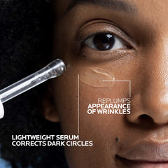 La Roche-Posay demonstrated application under-eye showing depuffing benefit