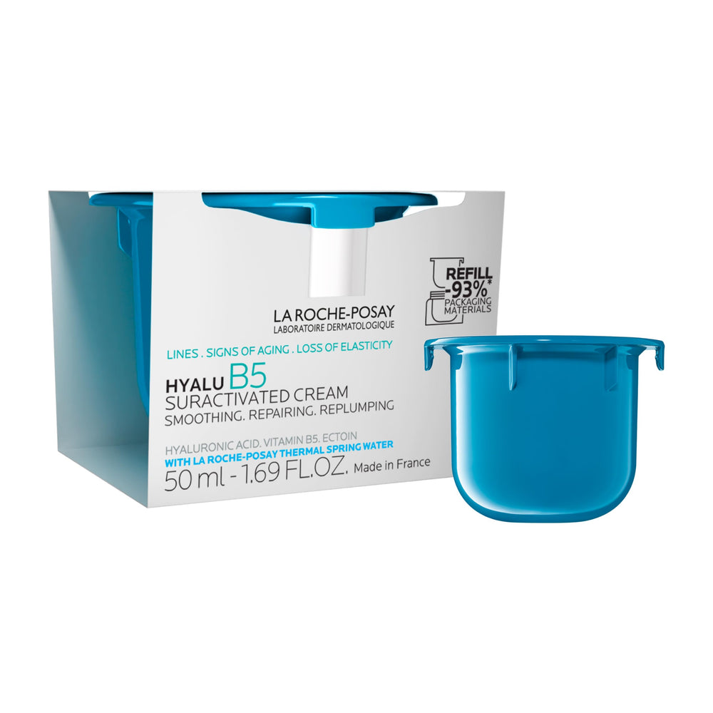 La Roche-Posay front jar showing hydration boost and refillable design