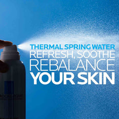 La Roche-Posay bottle label detail highlighting selenium-rich mineral spring water