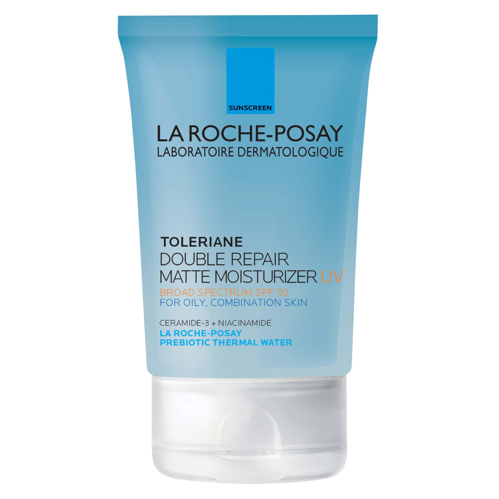 La Roche-Posay front packaging showing bottle and SPF 30 benefit