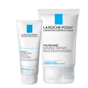 La Roche-Posay travel set front packaging showing both cleanser and moisturizer benefits