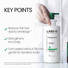 LABO-H creamy lather on scalp demonstrating gentle cleansing and comfort