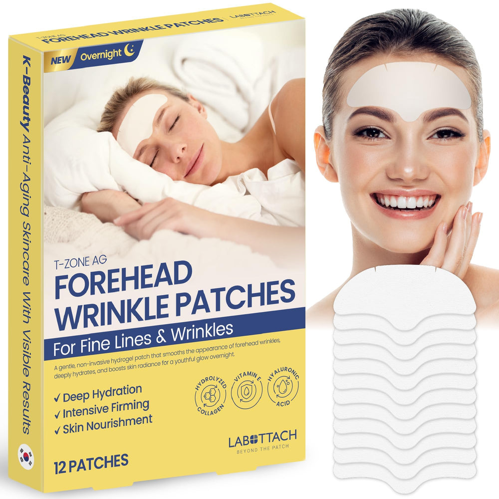 Wooshin Labottach front packaging showing 12-count overnight hydrogel patches and benefits