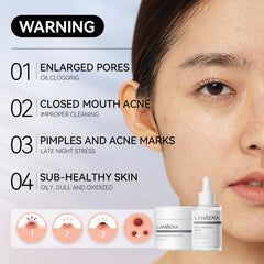 LANBENA pore minimizing serum bottle detail showing applicator and compact size