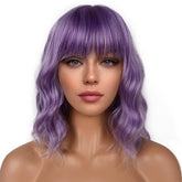 LANCAINI front view violet bob showing styled bangs and natural look