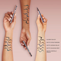 Lancôme grey liner stroke on skin illustrating luminous pigment payoff