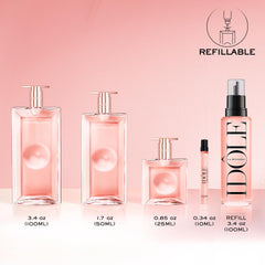 Lancôme Idôle spray in use providing on-the-go refresh and long-lasting scent