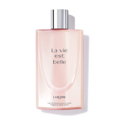 Lancôme front bottle of La Vie Est Belle lotion showing elegant packaging and brand luxury