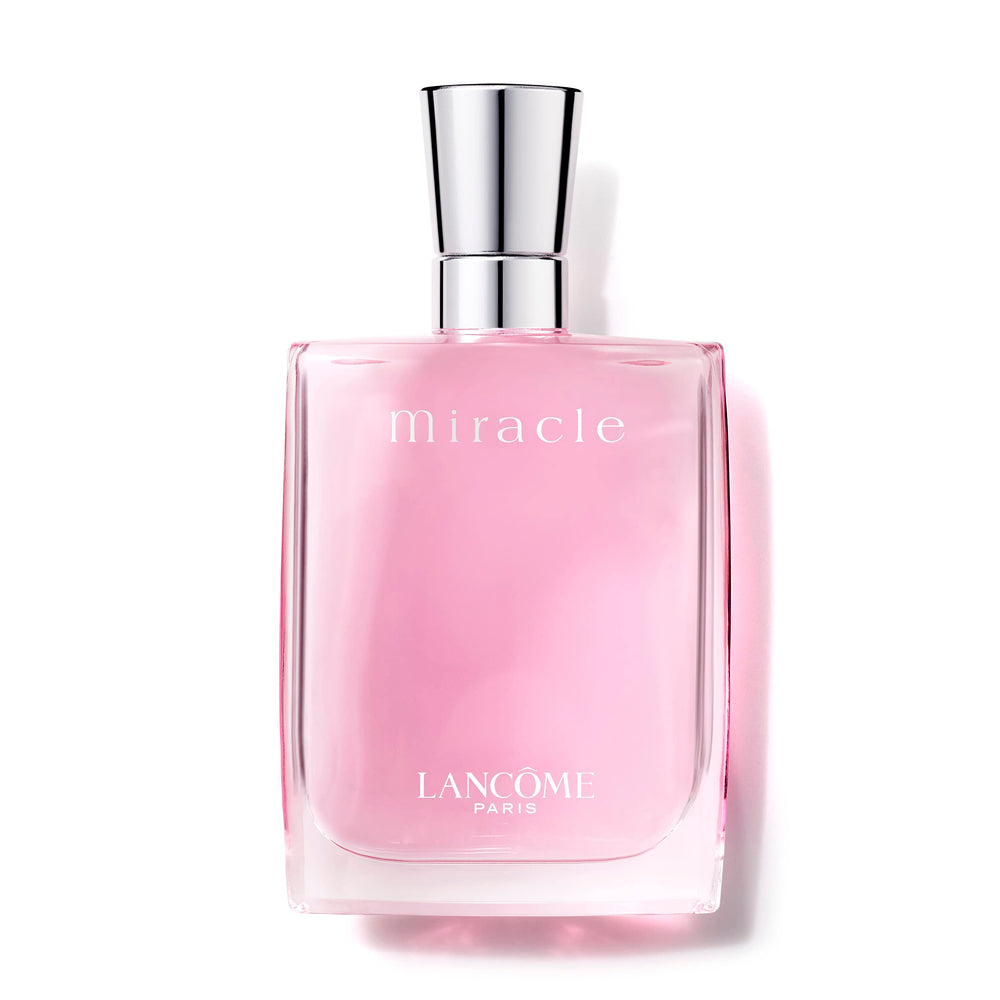 Lancôme Miracle bottle front view showing elegant glass and cap for upscale gifting