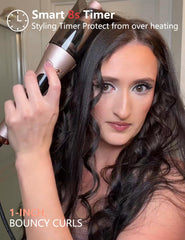 LANDOT curling iron in use on model demonstrating fast styling and consistent curls