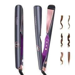 LANDOT front view of 2-in-1 straightener curler showing sleek design and versatility