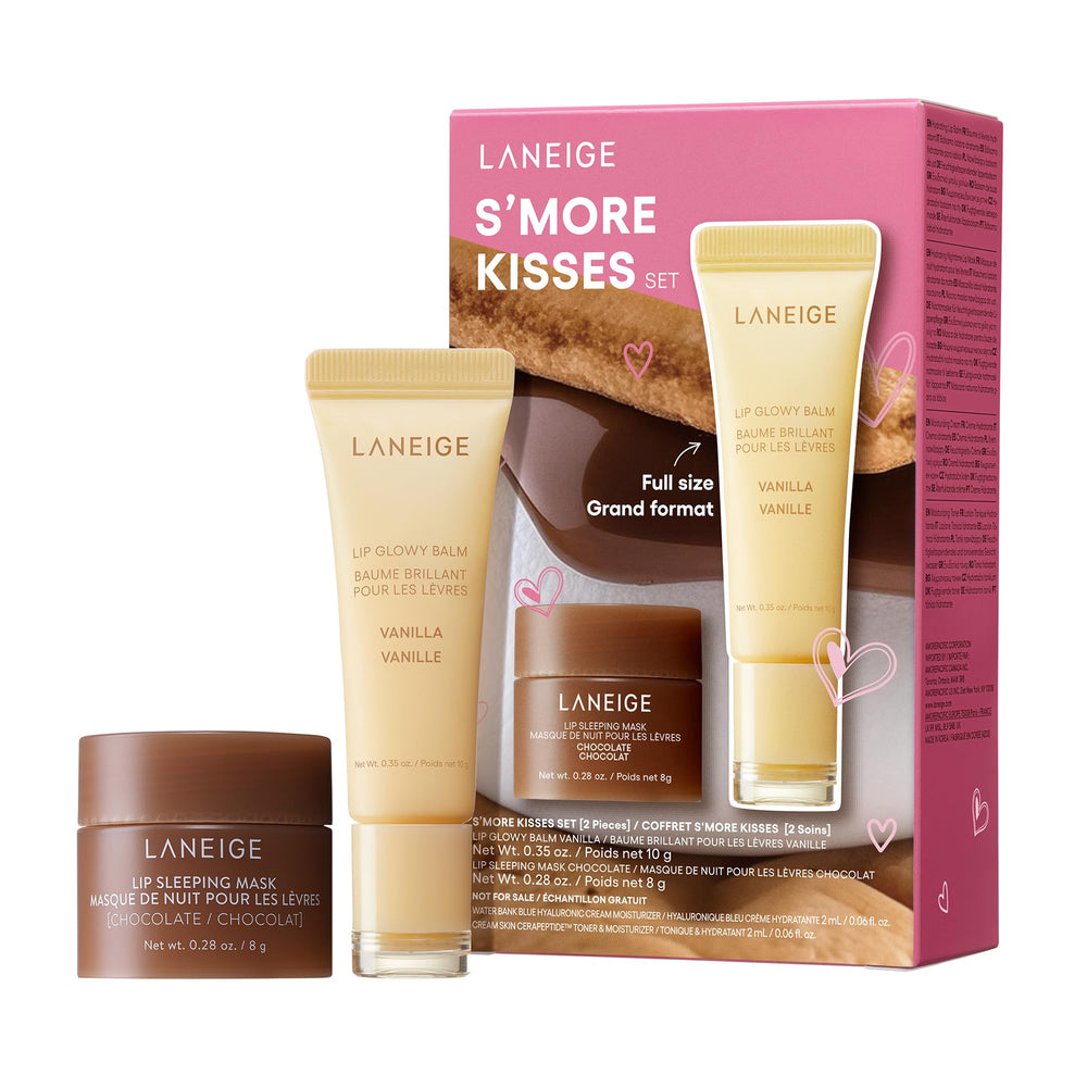 LANEIGE front packaging showing the S’more Kisses Set and benefits