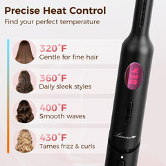 LANVIER LCD display and buttons showing temperature settings and memory function benefit