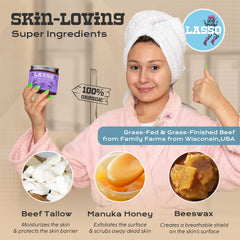 LASSO TALLOW being applied on hand demonstrating smooth spread and hydration