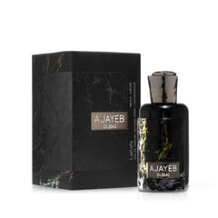 Lattafa Ajayeb Dubai boxed packaging displayed to show gift-ready presentation
