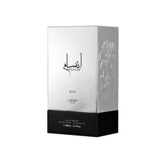 Lattafa Ansaam Silver side label close-up showing fragrance information clearly