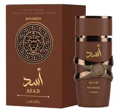 Lattafa Asad Bourbon bottle texture and glass detail highlighting premium finish