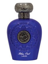 Lattafa Blue Oud front bottle showing elegant label for signature presence