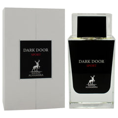Lattafa Dark Door Sport sprayed on wrist demonstrating fresh longevity benefit
