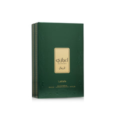 Lattafa Ejaazi side label close-up highlighting notes and product information benefit
