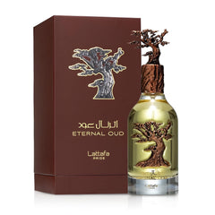 Lattafa Eternal Oud side label close-up highlighting notes and quality