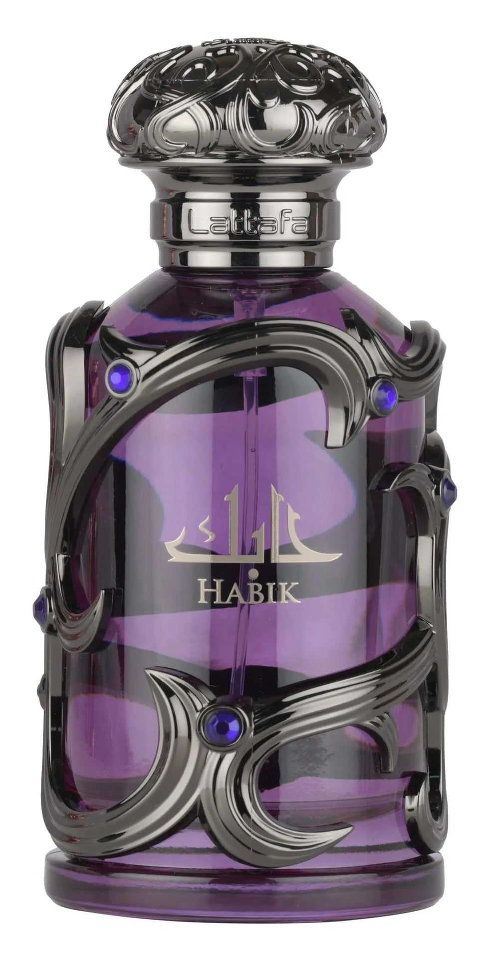 Lattafa Habik front bottle view showing bold dark design and premium look