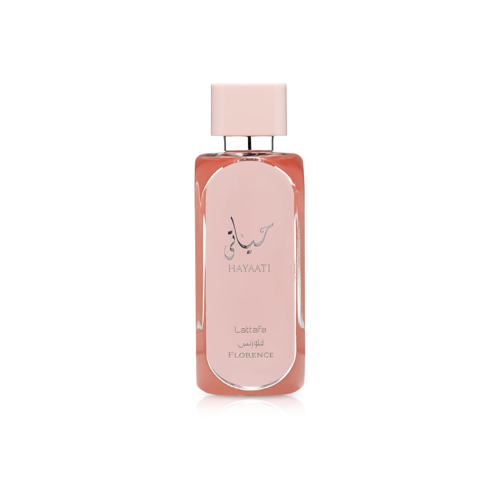 Lattafa Hayaati Florence front bottle displaying sleek design and attractive gifting appeal